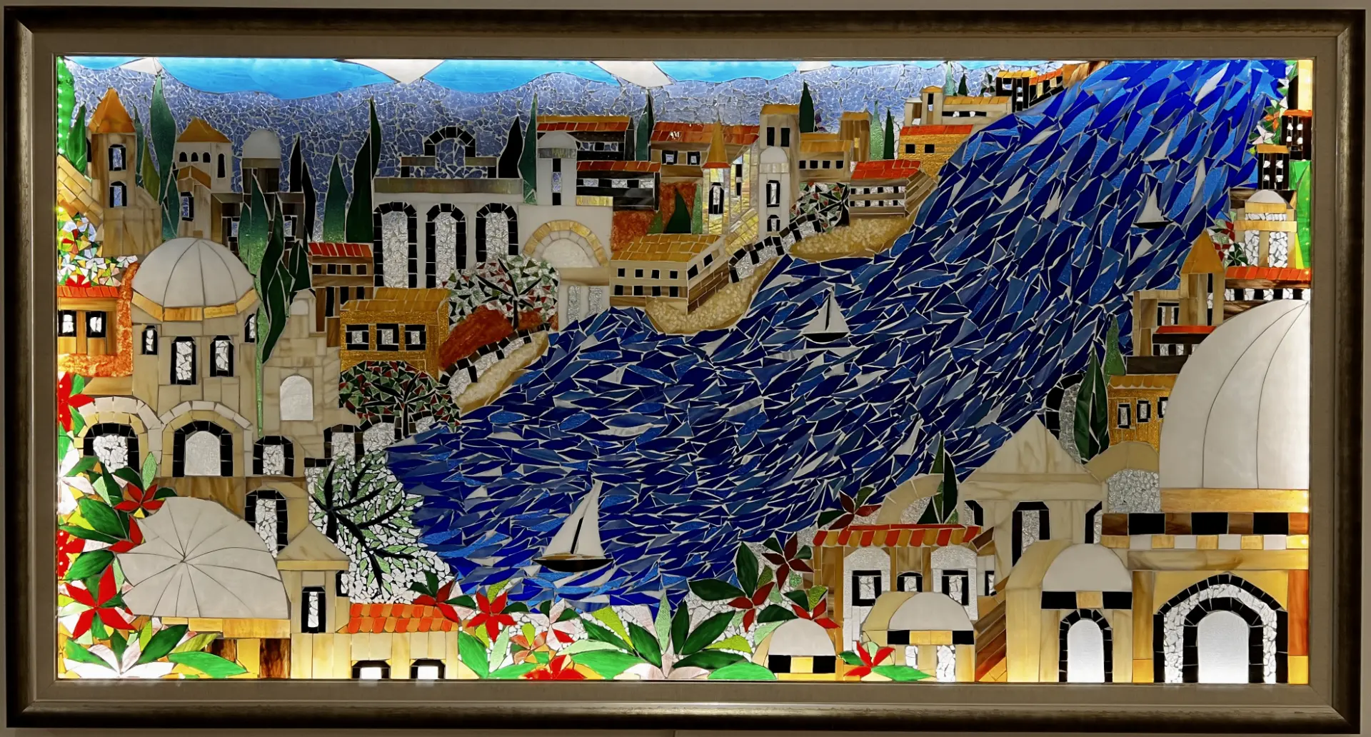 Greek Summer, glass mosaic by Erika